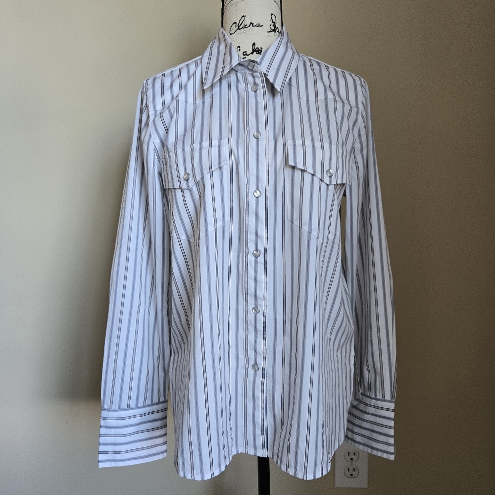 Madewell Western Button Up Shirt In Poplin Womens 10 Striped